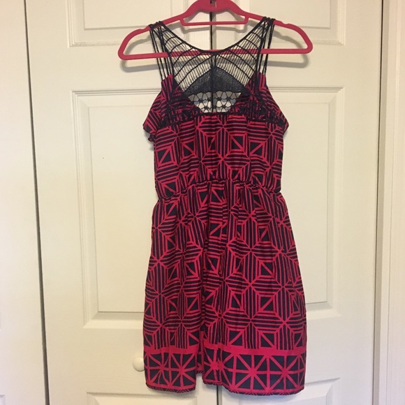 Pink & Navy Dress with Back Detailing - Picture 2 of 3